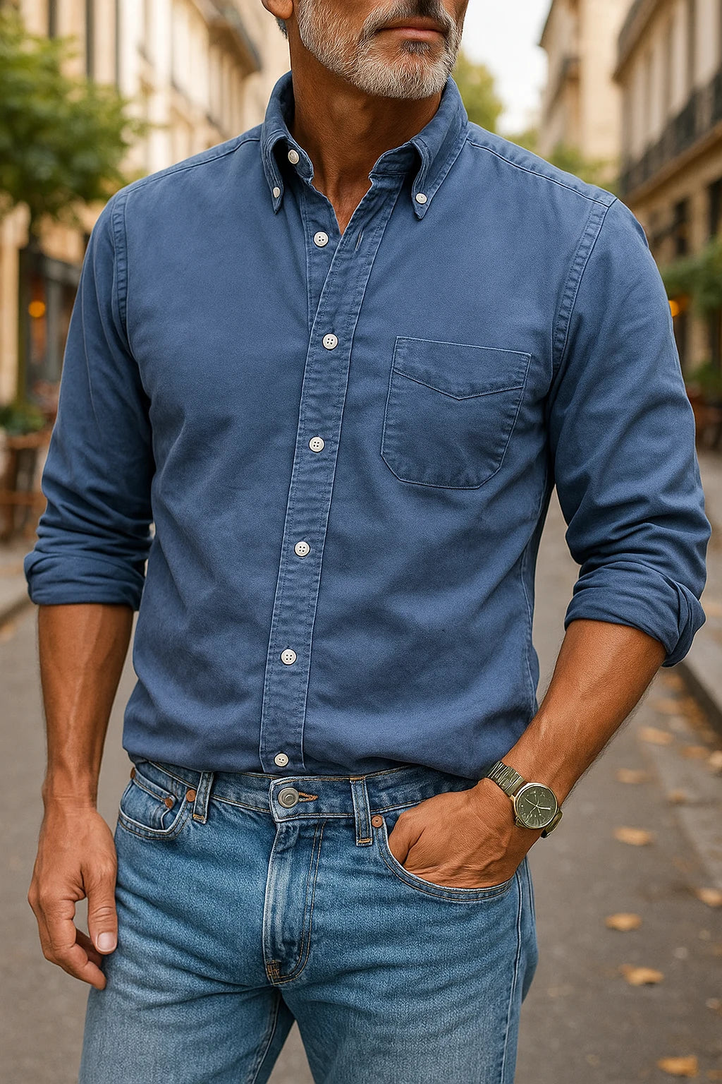 Nathan's Classic Button-Up Shirt with Structured Collar
