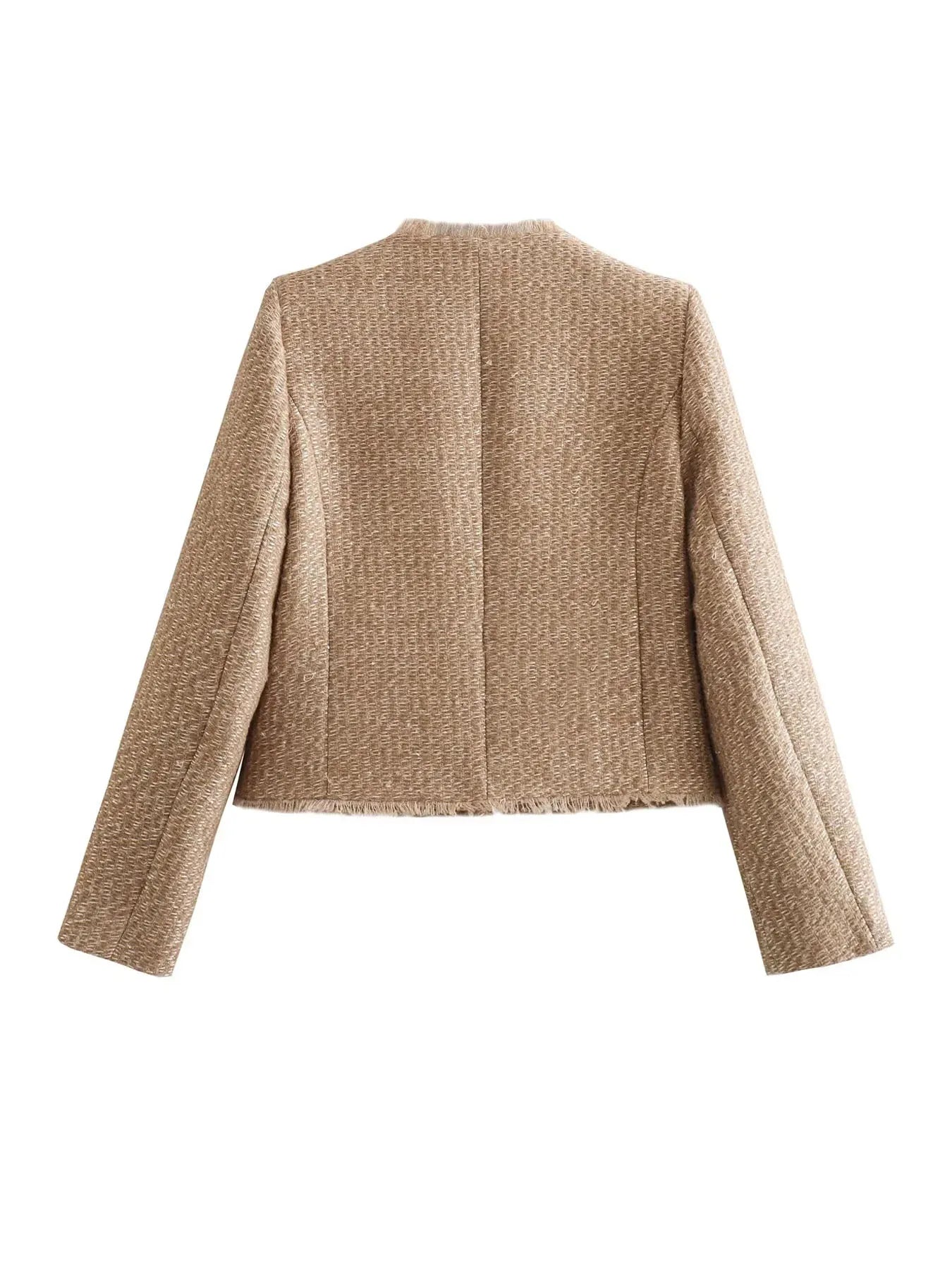 Pearl's Tweed Crop Jacket with Quilted Design and Long Sleeves